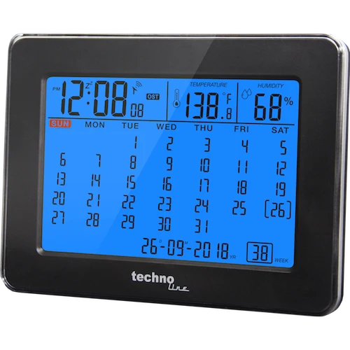 Technoline WT 2500 - Tischkalender mit Beleuchtung und Temperaturanzeige, DCF-77 Funkuhr mit manueller Einstelloption