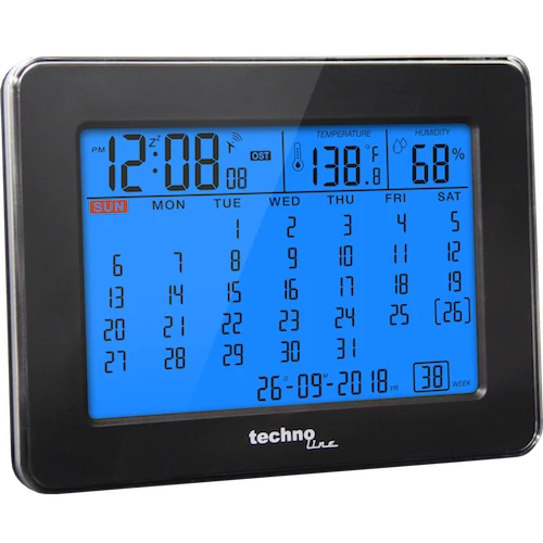 Technoline WT 2500 - Tischkalender mit Beleuchtung und Temperaturanzeige, DCF-77 Funkuhr mit manueller Einstelloption