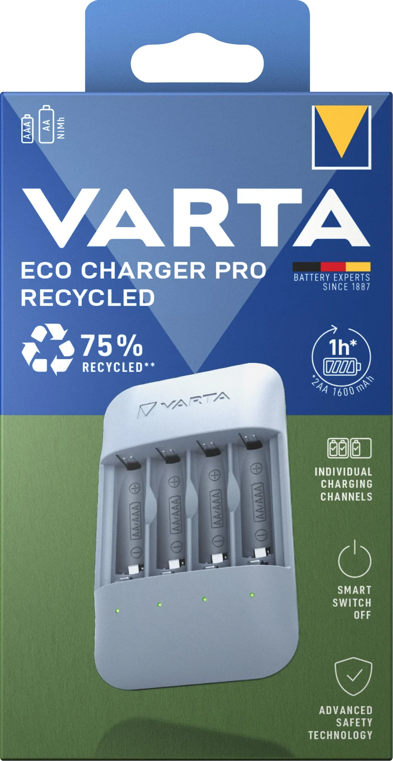 Varta Akku NiMH, Universal Ladegerät, Eco Charger Pro Recycled, ohne Akkus, für AA/AAA, Retail