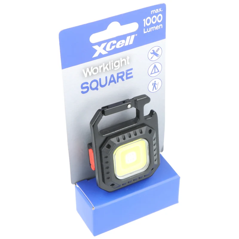 XCell Akku LED-Leuchte Square mit bis zu 1000 Lumen Helligkeit, Mini Leuchte, wiederaufladbar, 3-farbige COB-LED
