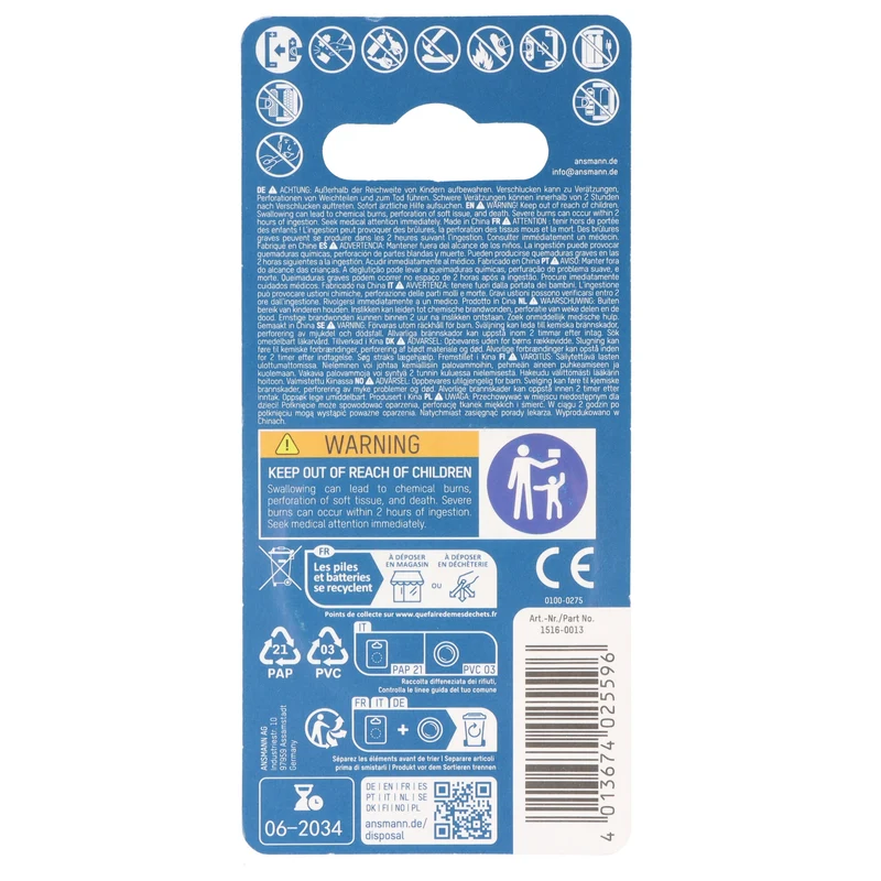 Ansmann CR3032 Knopfzelle, Lithium Batterie IEC CR 3032, 3Volt, 500mAh