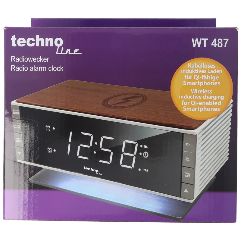 Technoline WT487 - moderner Radiowecker, kompatibel mit Qi-fähigen, mobilen Endgeräte (kabelloses Laden über induktive Ladefläche)