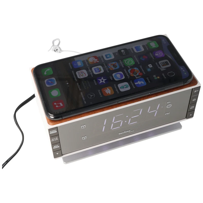 Technoline WT487 - moderner Radiowecker, kompatibel mit Qi-fähigen, mobilen Endgeräte (kabelloses Laden über induktive Ladefläche)