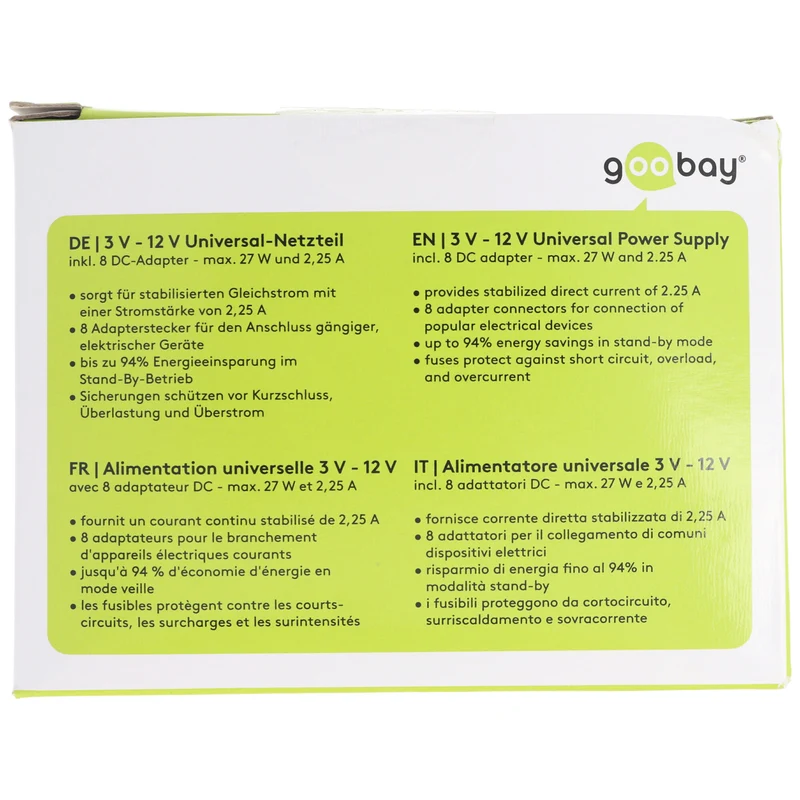 Goobay Universal Stabilisiertes Schaltnetzteil Eco-Friendly mit 2250mA