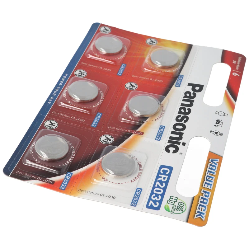 CR2032 Panasonic Lithium Batterie im 6er Sparset, IEC CR 2032, bis zu 10 Jahre lagerfähig