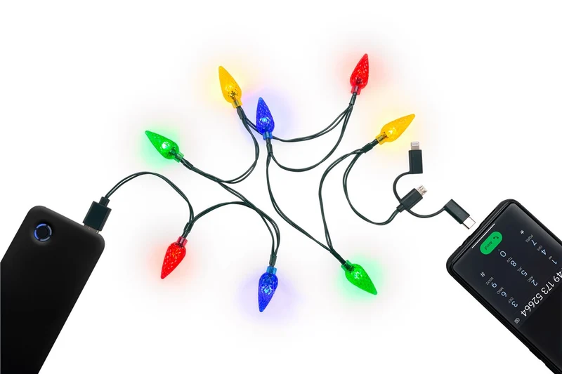 Goobay Smartphone-USB-Ladekabel mit LED-Leuchten - mit 8 bunten Leuchten, lädt gängige Android-Smartphones, iPhones, USB-C™- und Micro-USB-Geräte