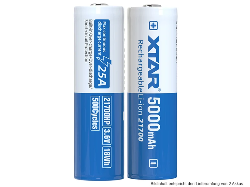 XTAR 21700-HP 25A 5000mAh 3,6V - 3,7V Li-Ion-Akku elektronisch geschützt