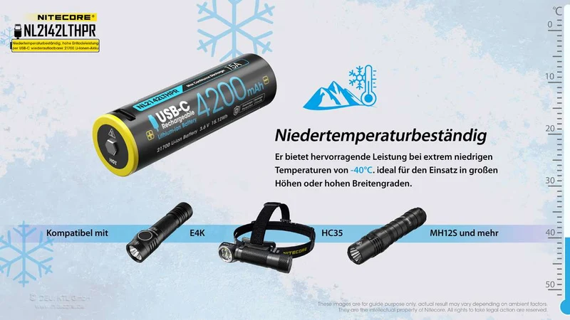 Nitecore Li-Ion Akku Typ 21700 - 4200mAh LTHPR, Low Temperature, USB ladbar