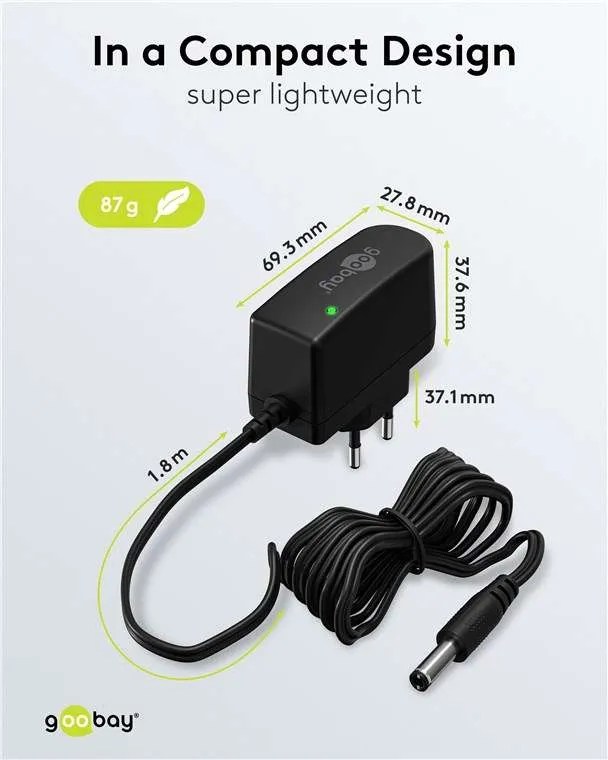 Goobay 12-V-Netzteil (12 W / 1,0 A) - mit DC-Stecker 5,5 mm x 2,5 mm