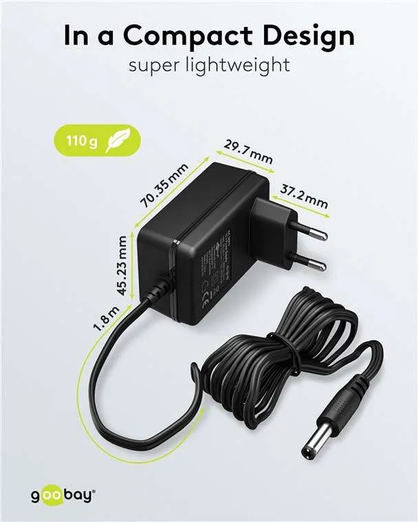 Goobay 12-V-Netzteil (18 W / 1,5 A) - mit DC-Stecker 5,5 mm x 2,1 mm