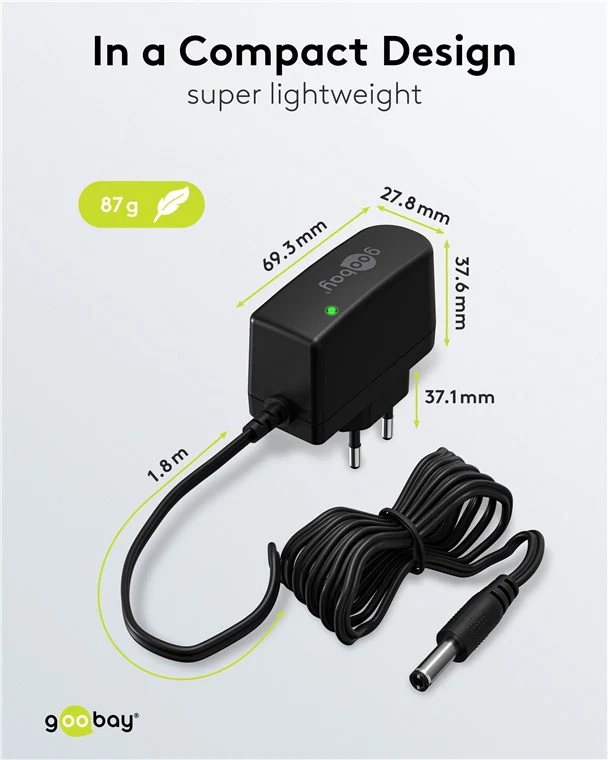 Goobay 12-V-Netzteil (7,2 W / 0,6 A) - mit DC-Stecker 5,5 mm x 2,5 mm