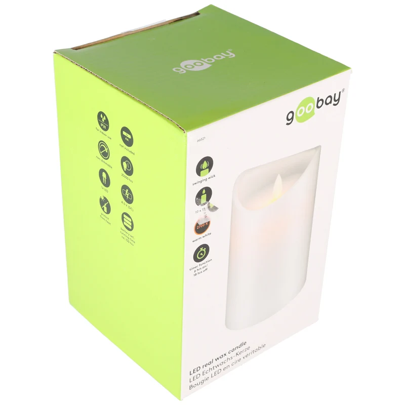 Goobay LED Echtwachs-Kerze weiß, 10x15 cm die wunderschöne und sichere Lichtlösung miut Echtwachs Optik