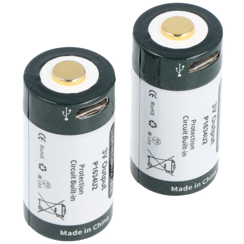 KEEPPOWER RCR123A mit Micro USB Ladebuchse, Li-Ion Akku, 3V, 1000mAh, 3000mWh, mit Aufbewahrungsbox und Doppel-Micro USB-C Ladekabel (2 St.)