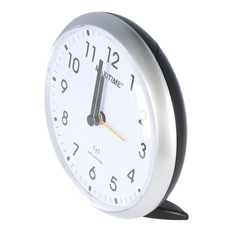 Maxitime Analog-Funkwecker Silber mit weißem Ziffernblatt mit Licht und Snooze-Funktion