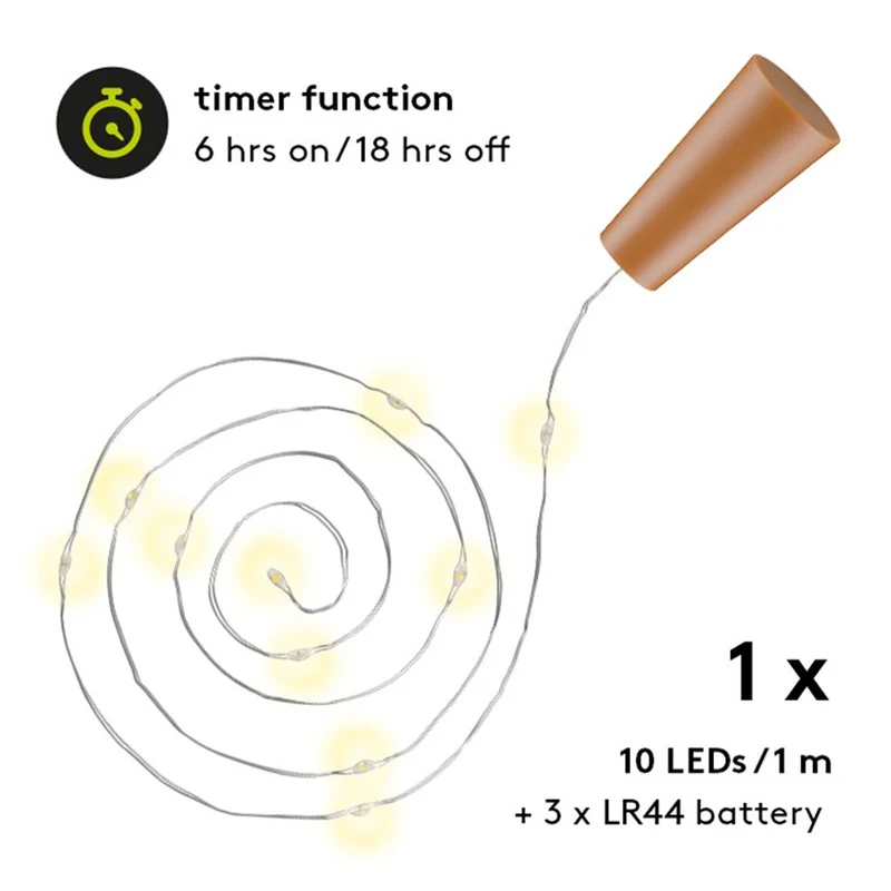 Goobay LED-Flaschenlicht Lichterkette inklusive Batterien, die Beleuchtung ideal für Glasflaschen (10 St.)