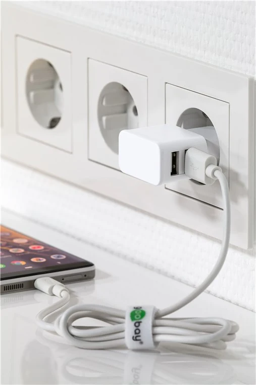 Goobay Dual USB-Ladegerät 2,4 A (12W Output) weiß kompaktes USB-Netzteil mit 2xUSB Anschlüssen