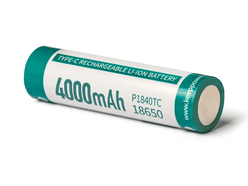 Keeppower 18650 - *4000mAh, Li-Ionen 3,7V - 3,6V - **PCB geschützt, mit USB-C Lademöglichkeit P1840TC