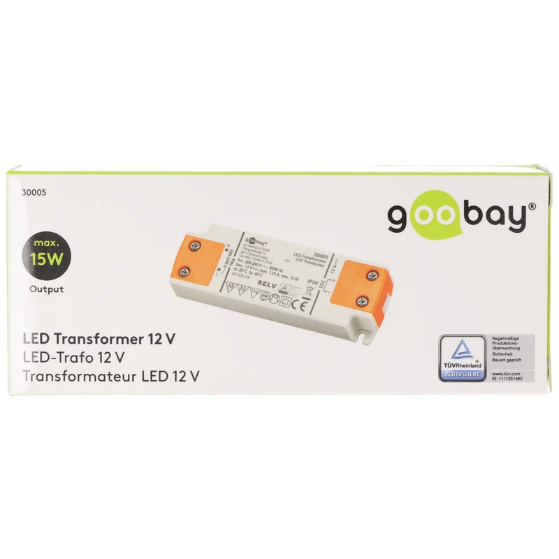 Goobay LED-Trafo 12 V/15 W 12 V DC für LEDs bis 15 W Gesamtlast 103x35,5x16mm