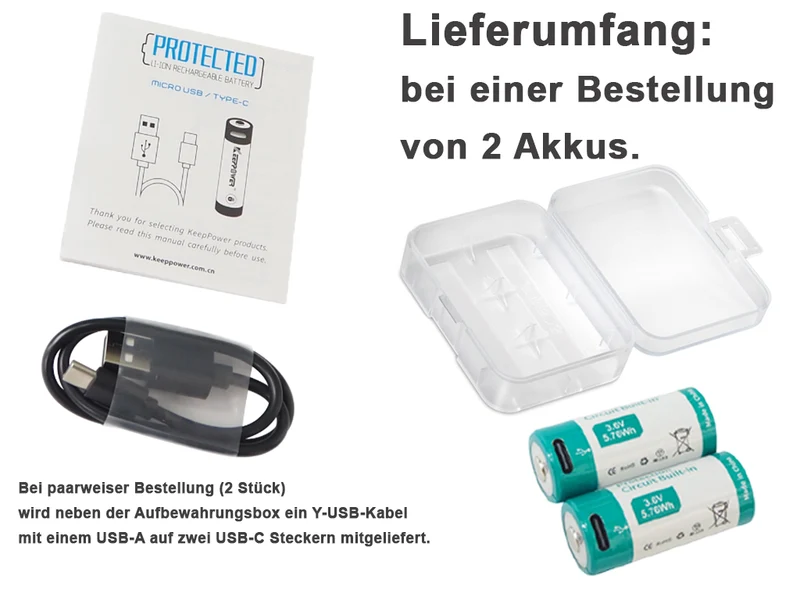 Keeppower 18350 1600mAh 3,7V Li-Ionen-Akku (Wiederaufladbar über USB-C)