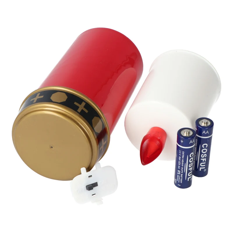 AccuCell LED-Grablicht rot mit Kerzenschein, 13,2x7,3cm, inklusive 2x AA Mignon LR6 Standard Batterien