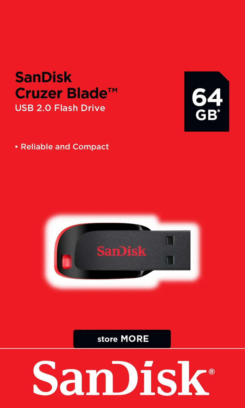 Sandisk USB 2.0 Stick 64GB, Cruzer Blade SecureAccess, Retail-Blister