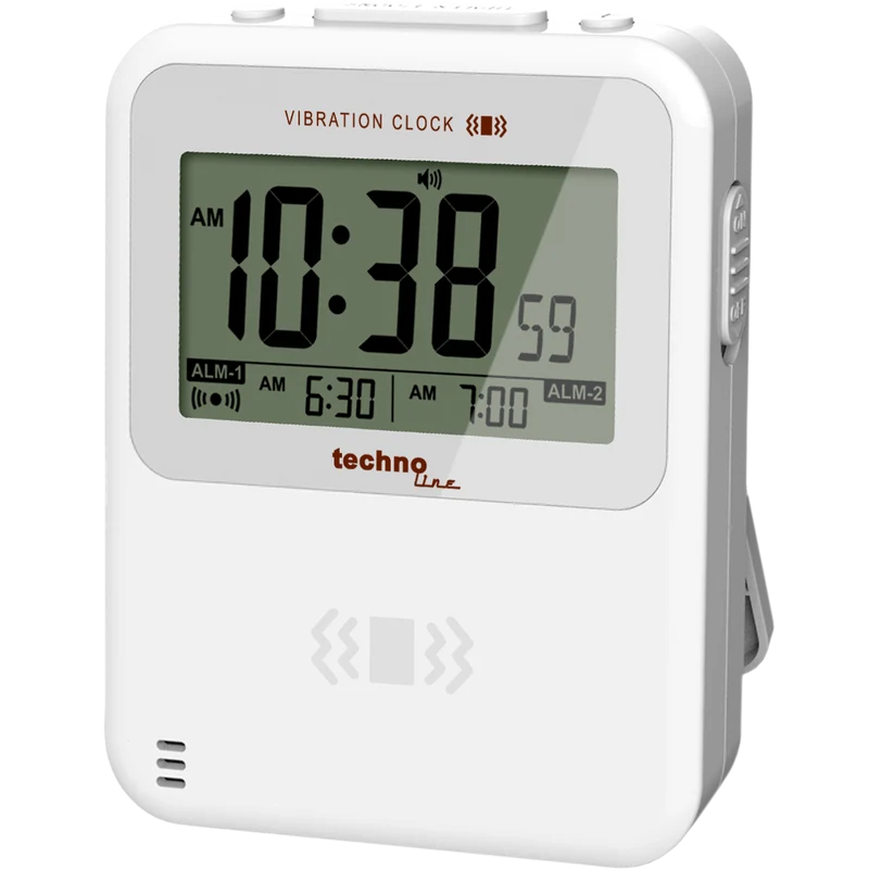 Technoline WT350 - Quarzwecker mit Stoppuhr und Timer mit Hintergrundbeleuchtung, Alarmton oder Vibration, Für Wand oder Tisch