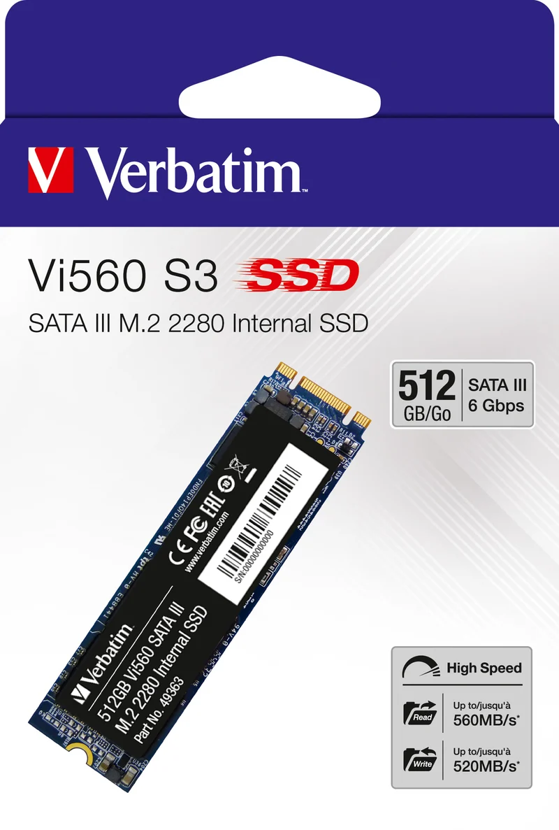 Verbatim SSD 1TB, SATA-III, M.2 2280 Vi560 S3, (R) 560MB/s, (W) 520MB/s, Retail