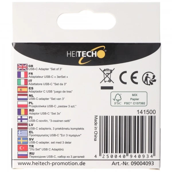 Heitech Adapter 3-er Set für Micro-USB und Mini-USB auf USB-C Stecker