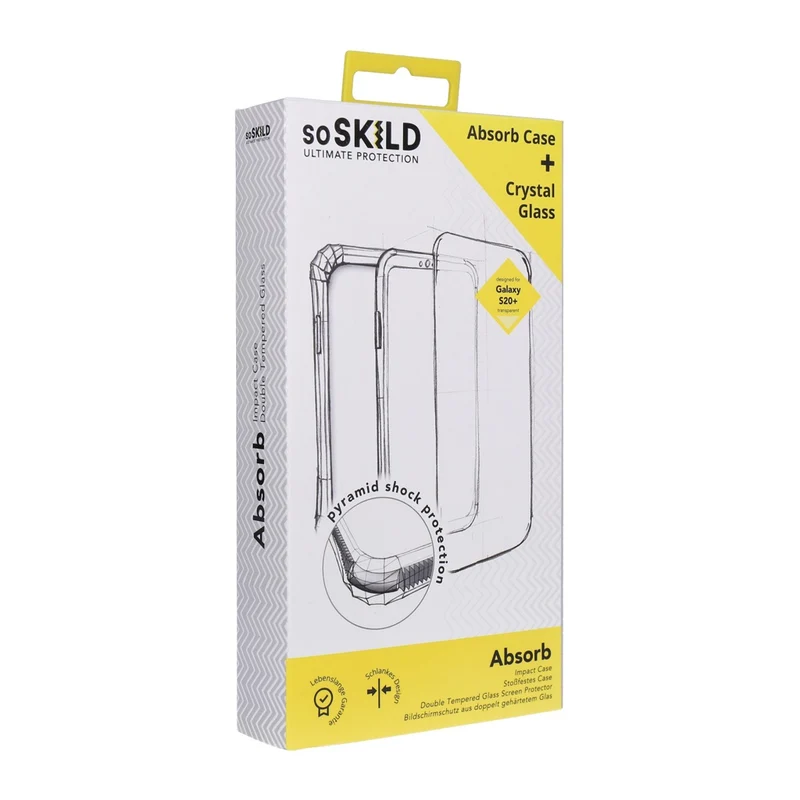 SoSkild Absorb Case Transparent Backcover + Displayschutzglas für Samsung Galaxy S20+