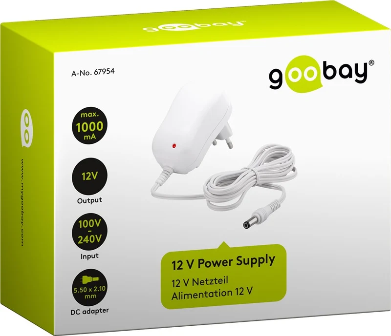 Goobay 12-V-Netzteil (12 W / 1,0 A) - 5,5 mm x 2,1 mm Stecker