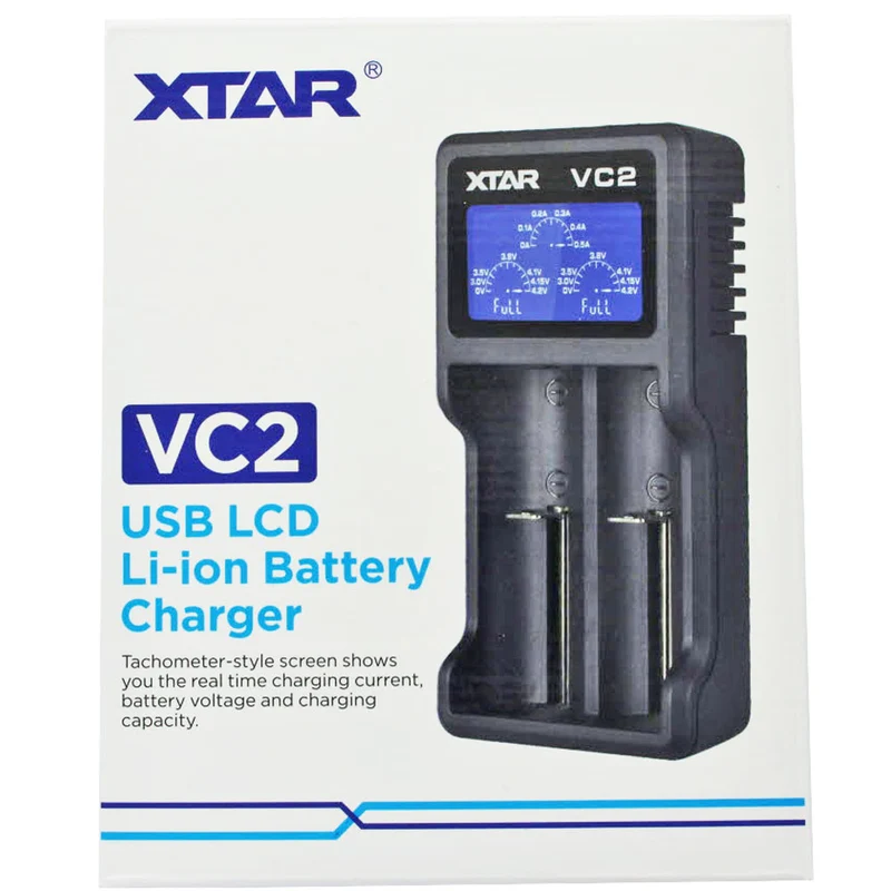Xtar 2-Schacht USB-Ladegerät mit großem Display, mit bis zu 0,5Ah Ladestrom