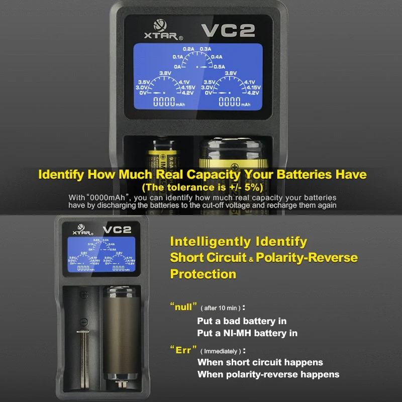 Xtar 2-Schacht USB-Ladegerät mit großem Display, mit bis zu 0,5Ah Ladestrom