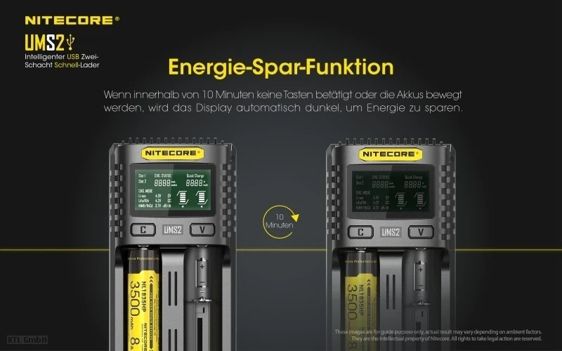 Nitecore UMS2 USB-Schnell-Ladegerät QC 2.0 kompatibel für Li-Ion Akkus