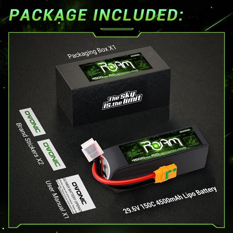 Ovonic Roam Series 8S Lipo Akku 4500mAh 8S1P 150C 29,6V und XT90-S
