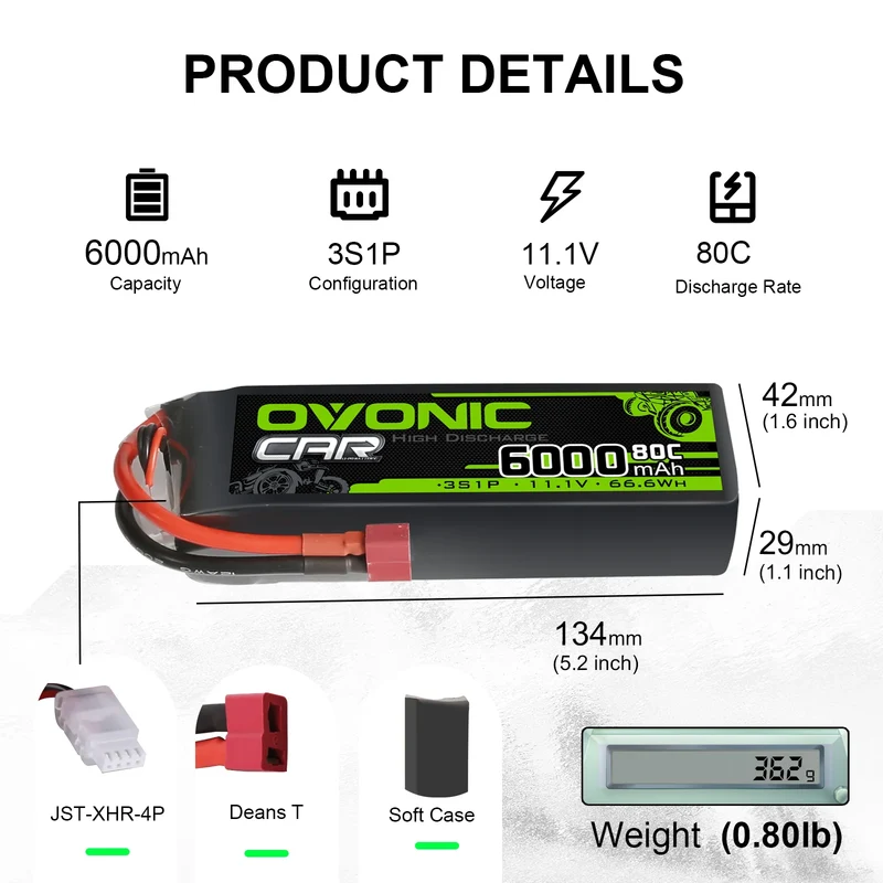 Ovonic Car 3S Lipo Akku 6000mAh 3S1P 80C 11,1V RC Lipo Akku mit Deans T Stecker