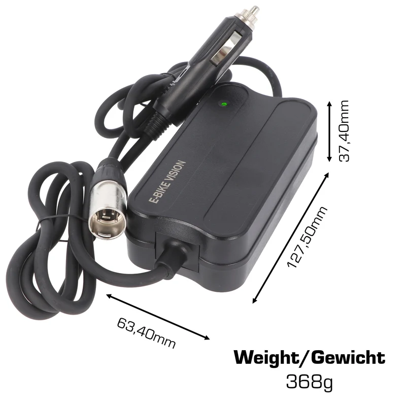 E-bike-vision 12V KFZ-Ladegerät SET für Bosch Active, Performance 36V Akku, Ladeschluss-Spannung 42V max. 2 A Ladestrom, nicht für Bosch Smart System geeignet