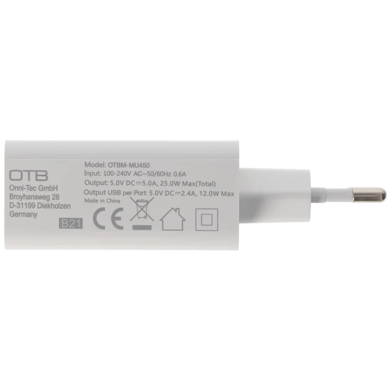 AccuCell Ladeadapter USB - 5,0A 4-Port Multiadapter mit Auto-ID - weiß