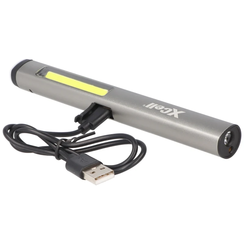 Xcell LED Taschenlampe mit zusätzlichem UV- und Laserlicht sowie seitlicher LED-Lichtleiste, magnetischer Clip, integrierter Akku sowie USB-C Ladefunktion