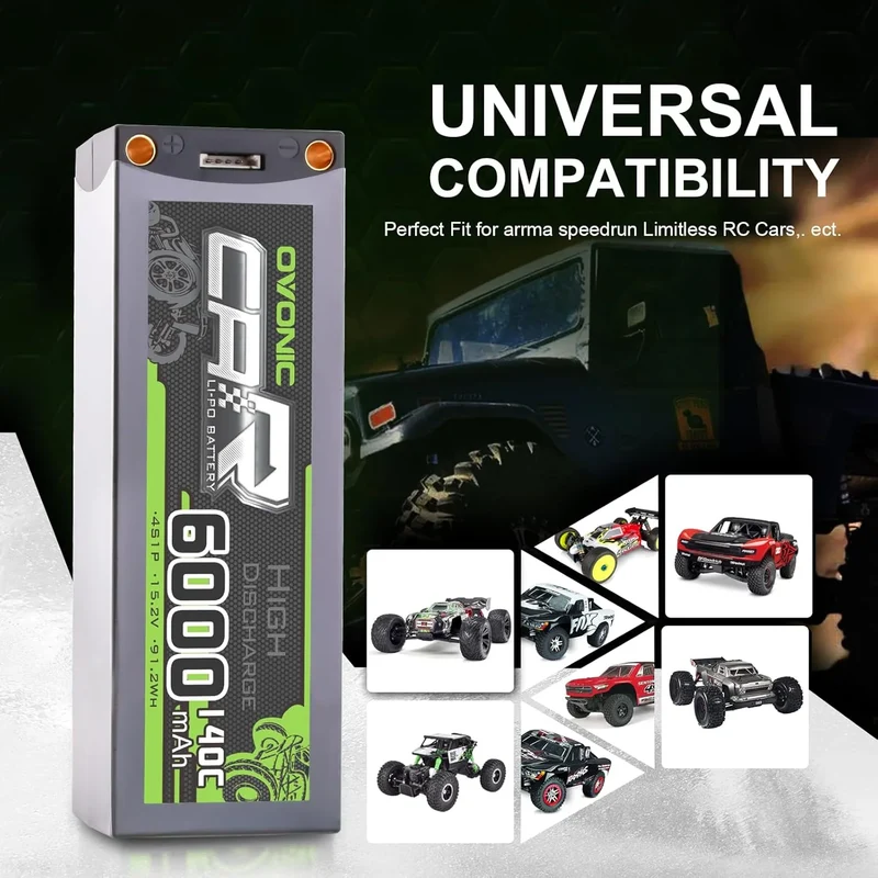 Ovonic Car 4S Lipo Akku 6000mAh 140C 15,2V RC Lipo Akku mit EC5 Stecker (2 Stück)