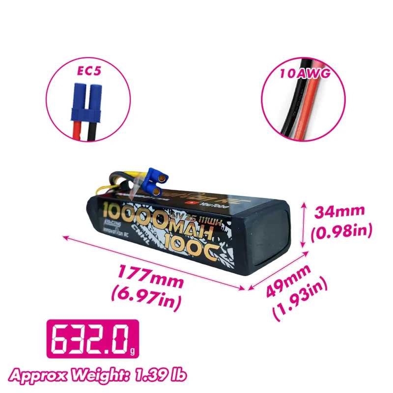 CNHL Racing Series 3S 10000mAh 11,1V 3S 100C Lipo Akku mit EC5-Stecker