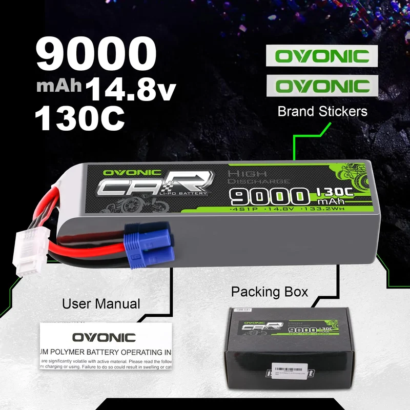 Ovonic Car 4S LiPo Akku 9000mAh 14,8V 130C RC Akku mit EC5 Stecker (2 Stück)