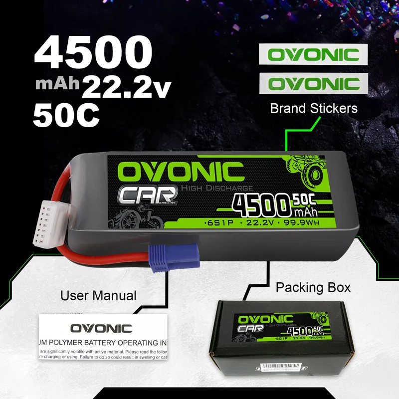 Ovonic Car 6S 4500mAh Lipo Akku 22,2V 50C RC Lipo EC5 Stecker Softcase für X Klasse Drone Racing (2 Stück)