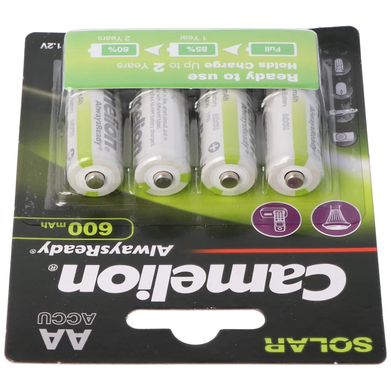 Camelion AA, Mignon LR6, HR6, NiMH Akku mit 1,2V 600mAh in 4er Blisterverpackung, Always Ready mit geringer Selbstentladung, Ready to Use Akku
