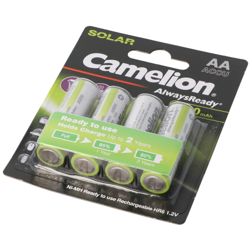 Camelion AA, Mignon LR6, HR6, NiMH Akku mit 1,2V 600mAh in 4er Blisterverpackung, Always Ready mit geringer Selbstentladung, Ready to Use Akku