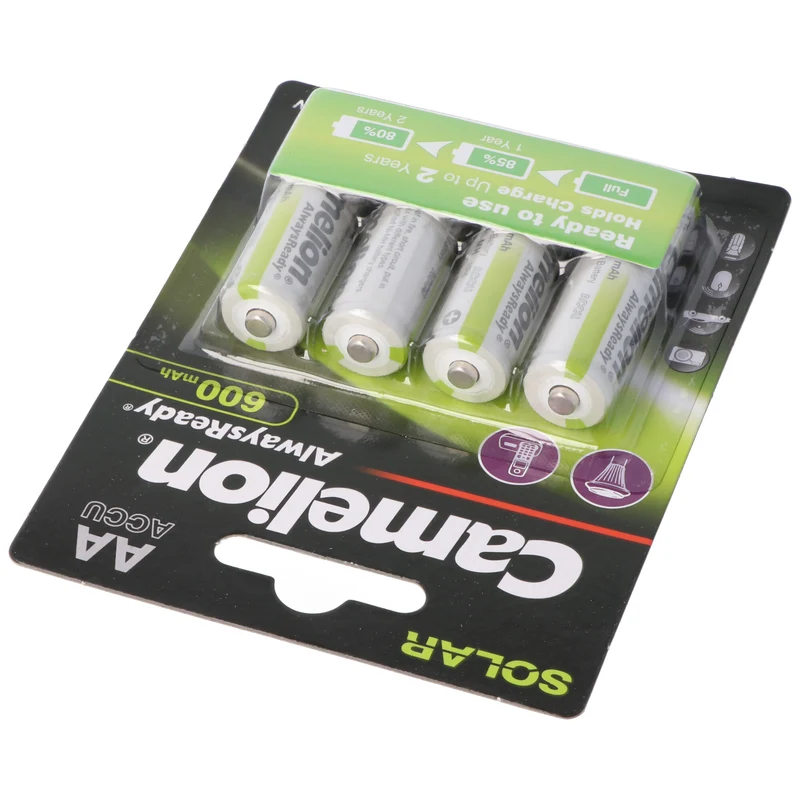 Camelion AA, Mignon LR6, HR6, NiMH Akku mit 1,2V 600mAh in 4er Blisterverpackung, Always Ready mit geringer Selbstentladung, Ready to Use Akku