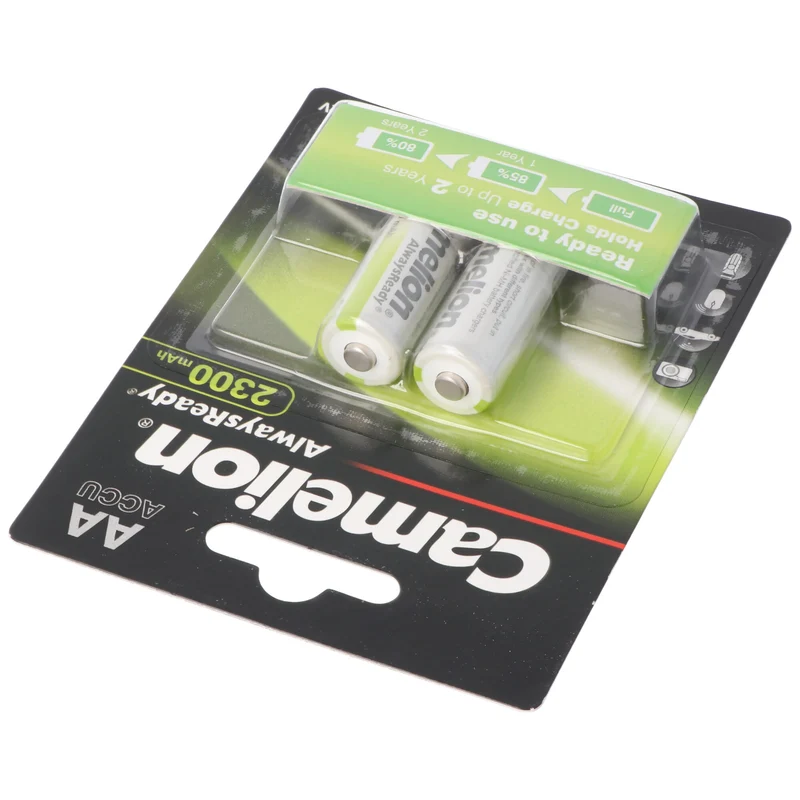 Camelion AA, Mignon LR6, HR6, NiMH Akku mit bis zu 2300mAh in 2er Blisterverpackung, Always Ready mit geringer Selbstentladung, Ready to Use Akku