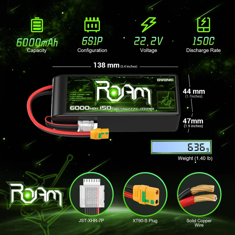 Ovonic Roam Series 6S Lipo Akku 6000mAh 6S1P 150C 22,2V Lipo Akku XT90-S
