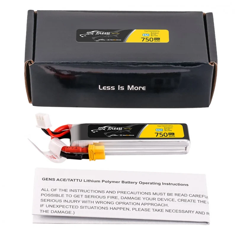 Tattu 2S Lipo Akku 750mAh 95C 2S1P 7,6V HV XT30U-F Langpackung