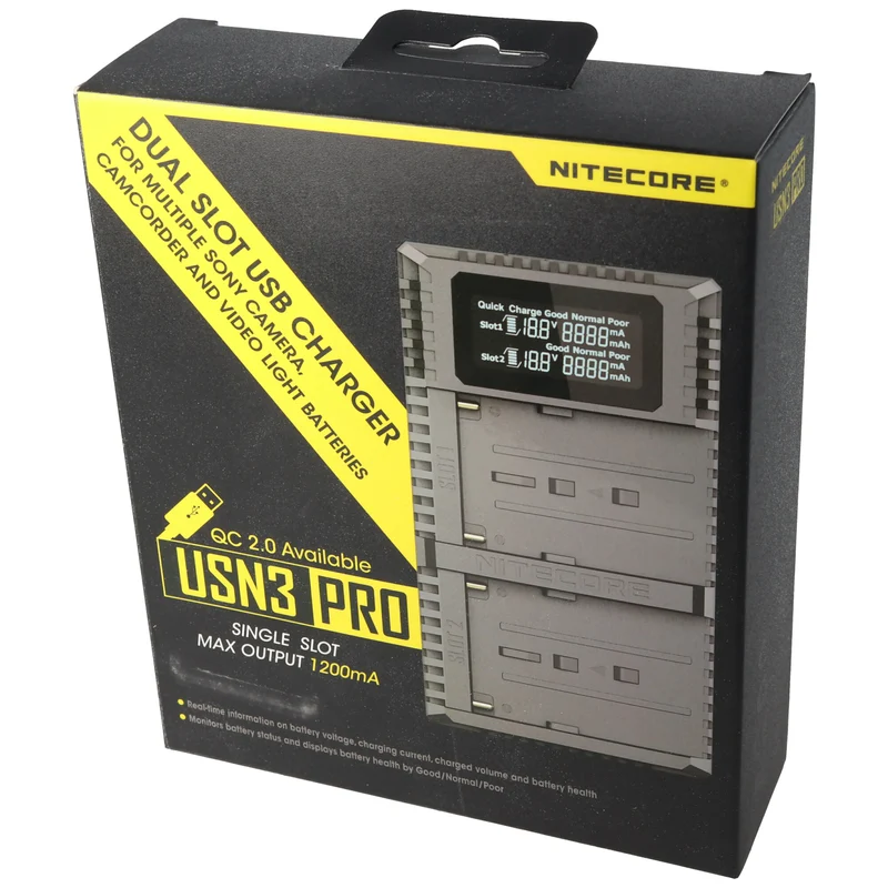 Nitecore 2fach Schnell-Ladegerät passend für den Akku Sony NP-FM500H, Sony NP-F730, Sony NP-F750, Sony NP-F770, Sony NP-F970, Sony NP-F550 und baugleiche