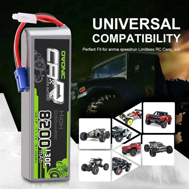 Ovonic Car 3S 8200mAh Lipo Akku 130C 11,1V RC Lipo Akku mit EC5 Stecker (2 Stück)